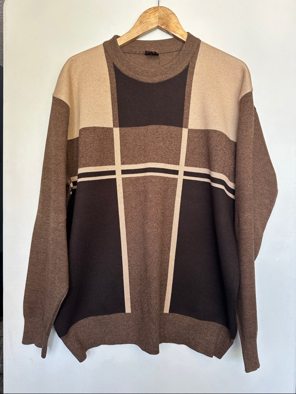 Men's Geometric Brown Crewneck Sweater